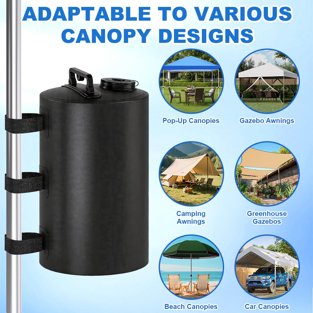 Poids pour Tonnelle, 4 Pièces Poids de Lestage, Portable 10L Anti-Vent Lestage Tonnelle, Réutilisables PVC Sac Lestage Eau pour Pliable, Tente, Canopy, de Plein Air, Noir