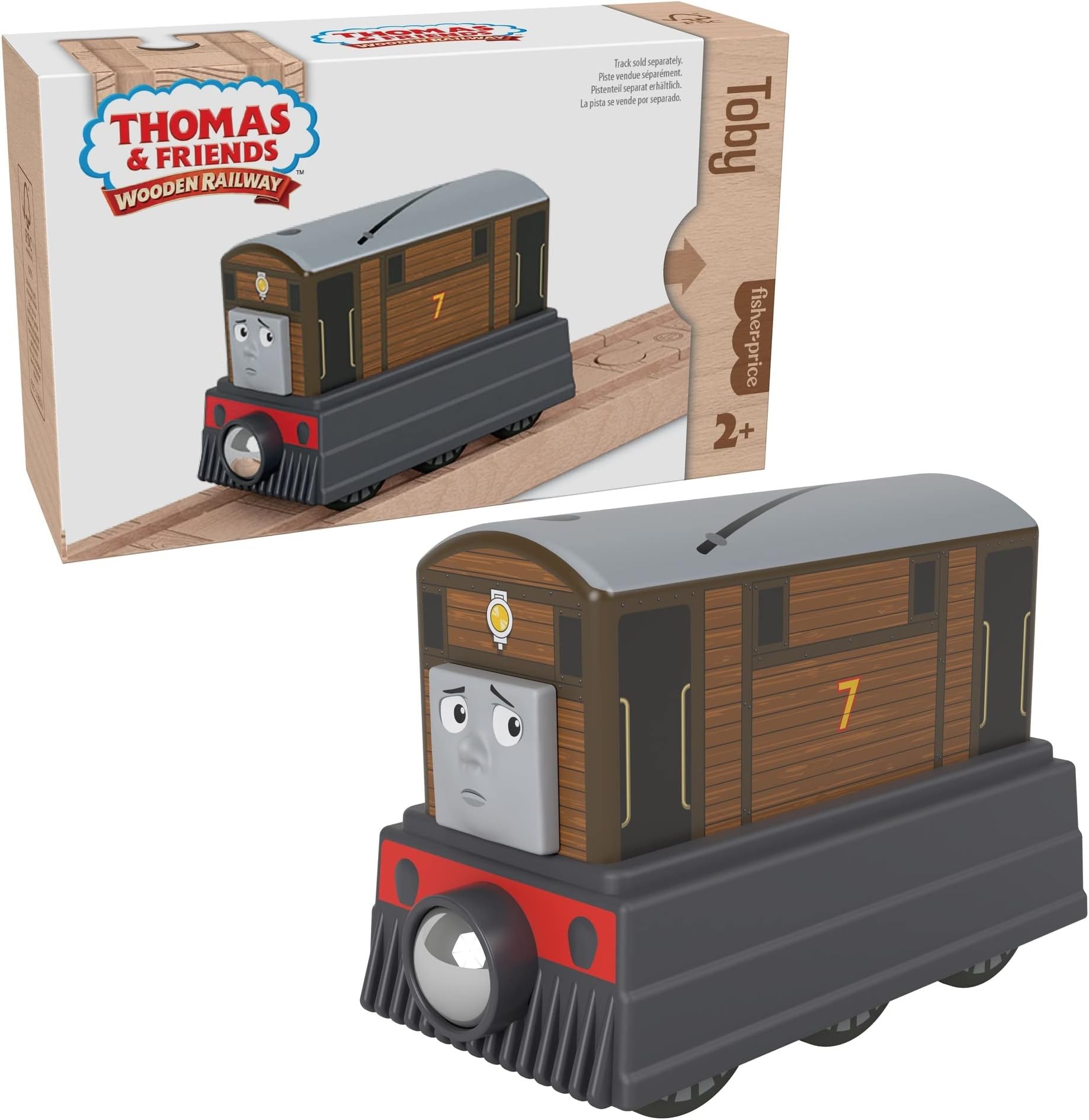 Thomas & Friends Wooden Railway, Toby Engine, push-along toy train made from sustainably sourced wood for toddlers and preschool kids (Amazon Exclusive)