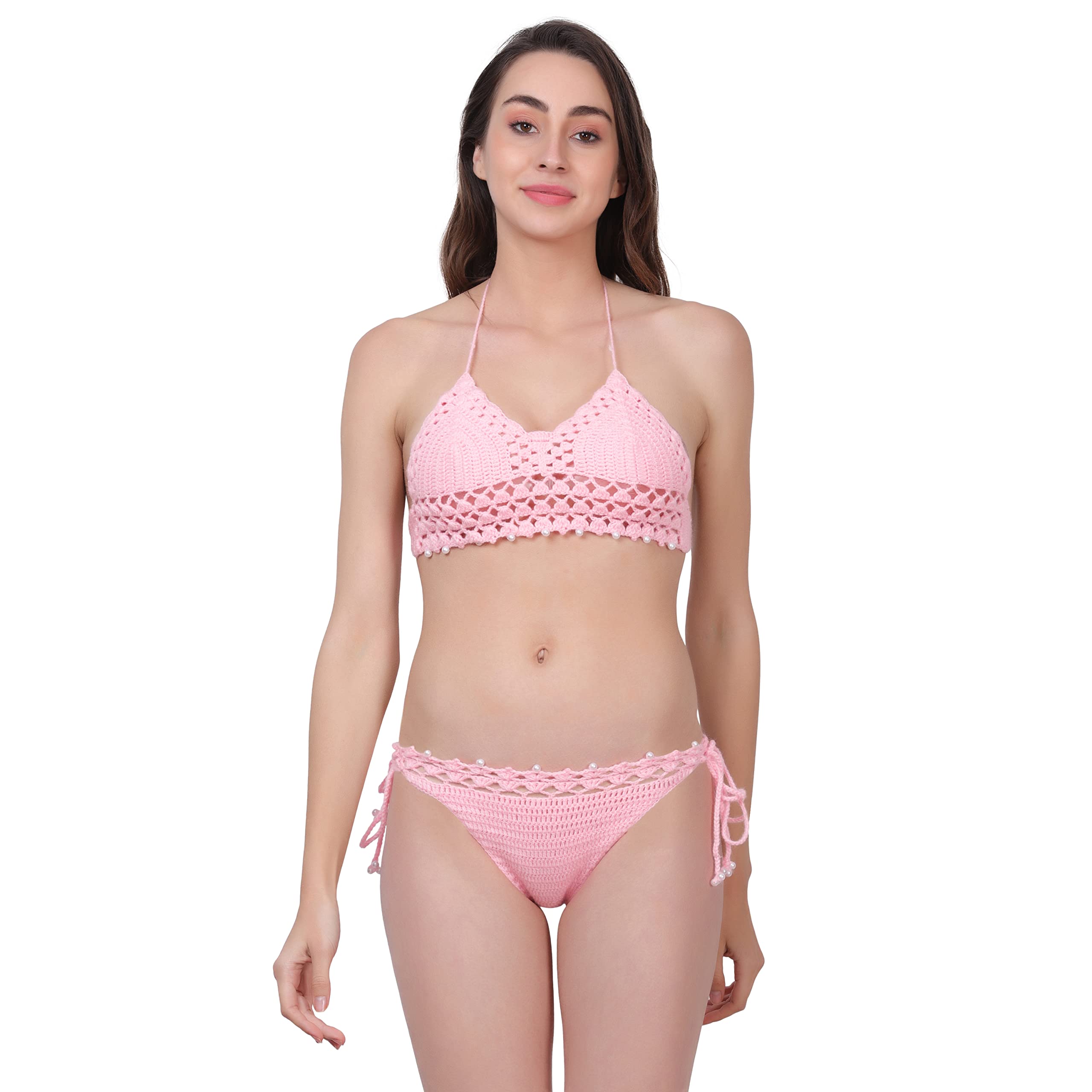 windrop solutions Handmade Women's Non Padded Bra Panty Woolen Fancy Design Lingerie Set-picture-41
