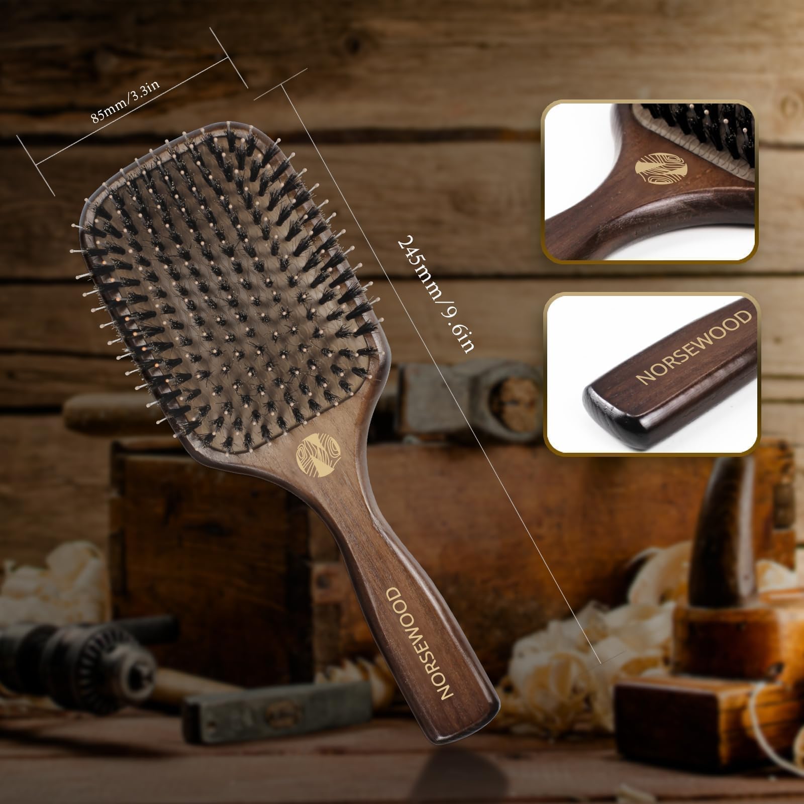 Juego de cepillos de cerdas de jabalí, desenredantes de cerdas suaves para mejorar el brillo | Cepillo largo, corto, fino, rizado, liso u ondulado, ideal para hombres, mujeres y niños