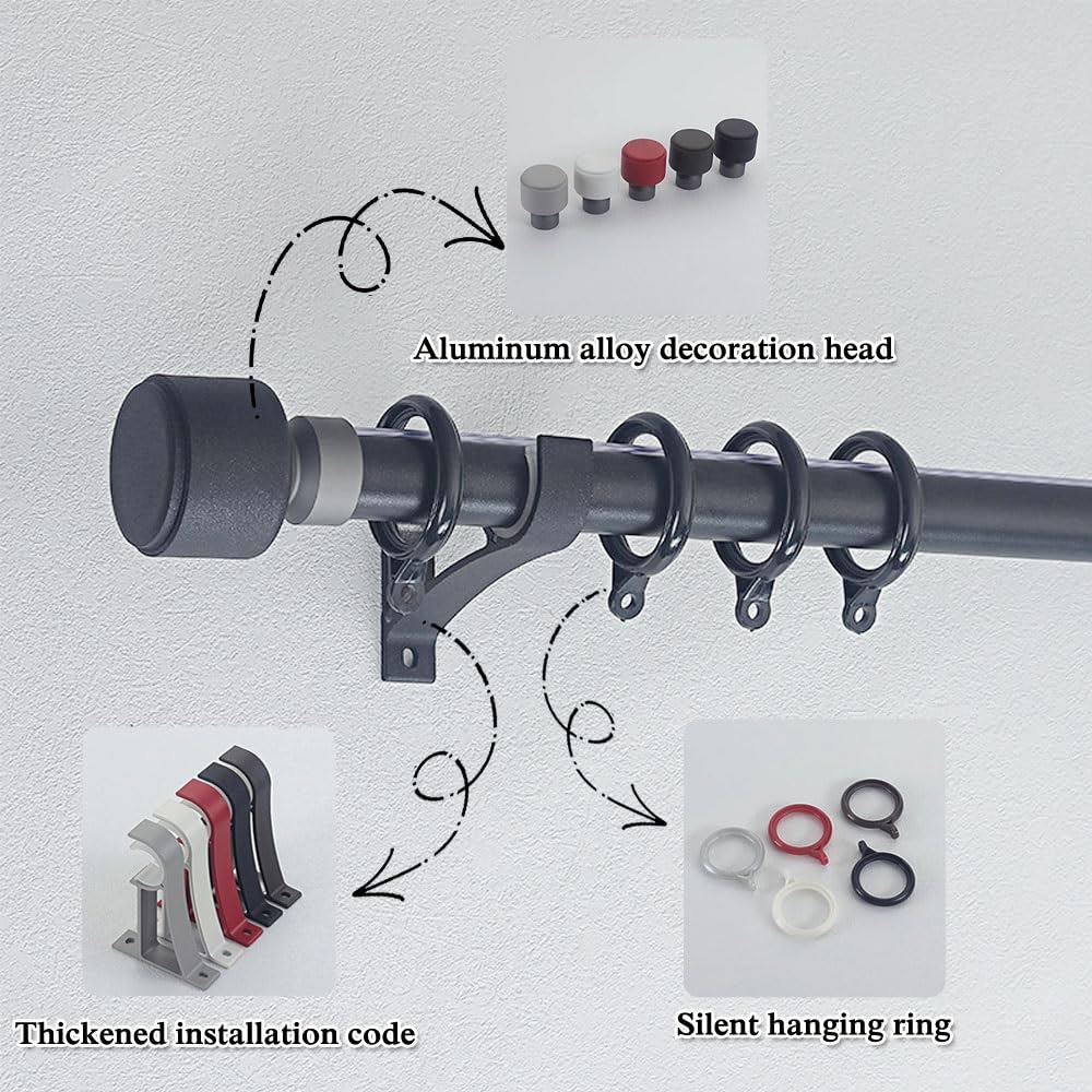 Generisch Vorhang Gardinenstange Belastbare Vorhangstangen-Set 1-läufig Vorhangstangen 100-300cm Aluminium-Legierung Vorhangschiene(Schwarz,1.7m)