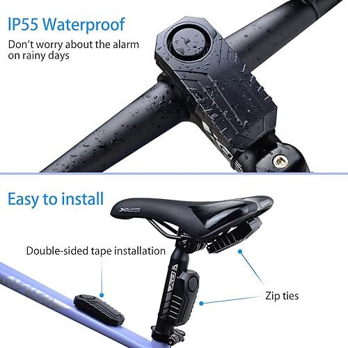 Miniatura 73 de Juego de 2 alarmas inalámbricas para bicicleta con control remoto, alarma antirrobo, alarma inalámbrica con sensor de movimiento, alarma impermeable