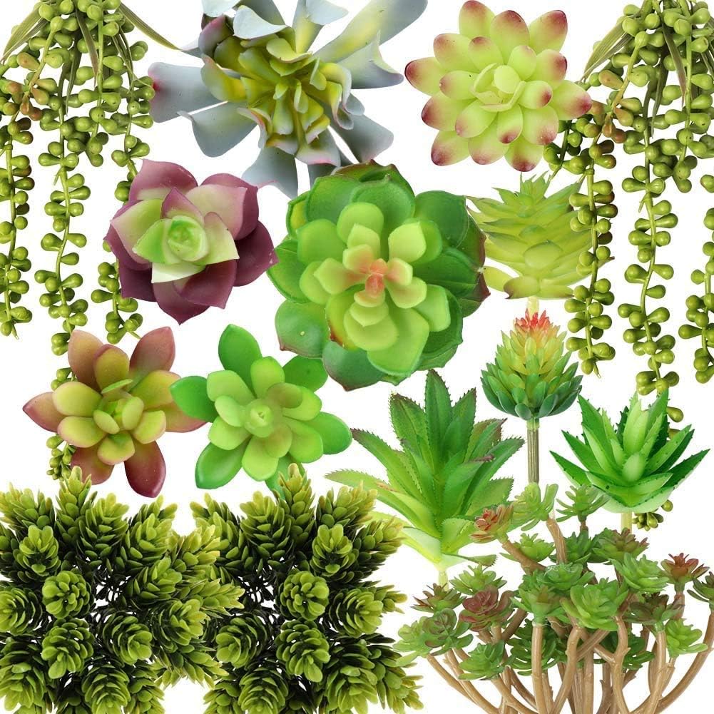 OurWarm Artificial Plants Fake Succulents, 15 Pack Create Realistic Textured Succulents, Feaux Succulent Plants, DIY Living Artificial Hanging Plants, Faux Potted Succulent Decor