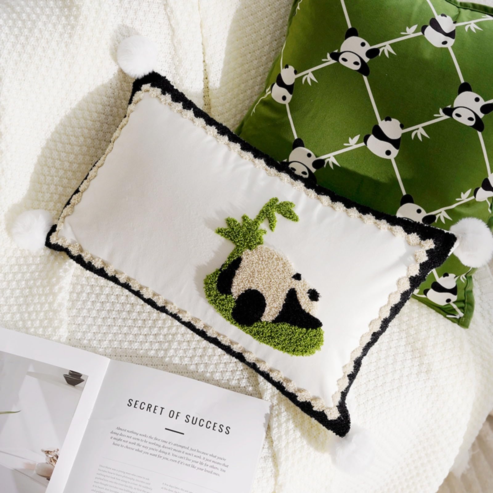 Housses coussin velours blanc panda pour chambre enfant et auto