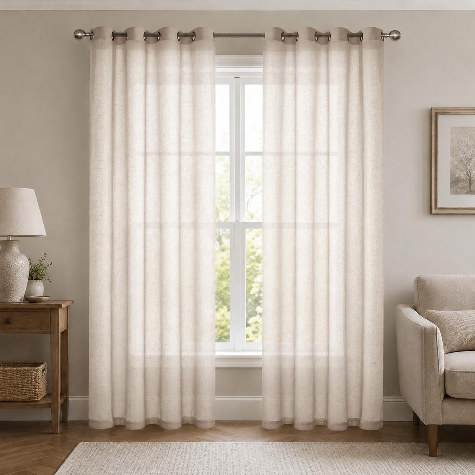 SSWH Linen Voile Net Curtains, Semi Sheer Curtains for Windows, Eyelet Voile Curtain Panels for Living Room Bedroom(Size:132x214cm/W 52" x L 84" (2 Panels),Color:Beige)