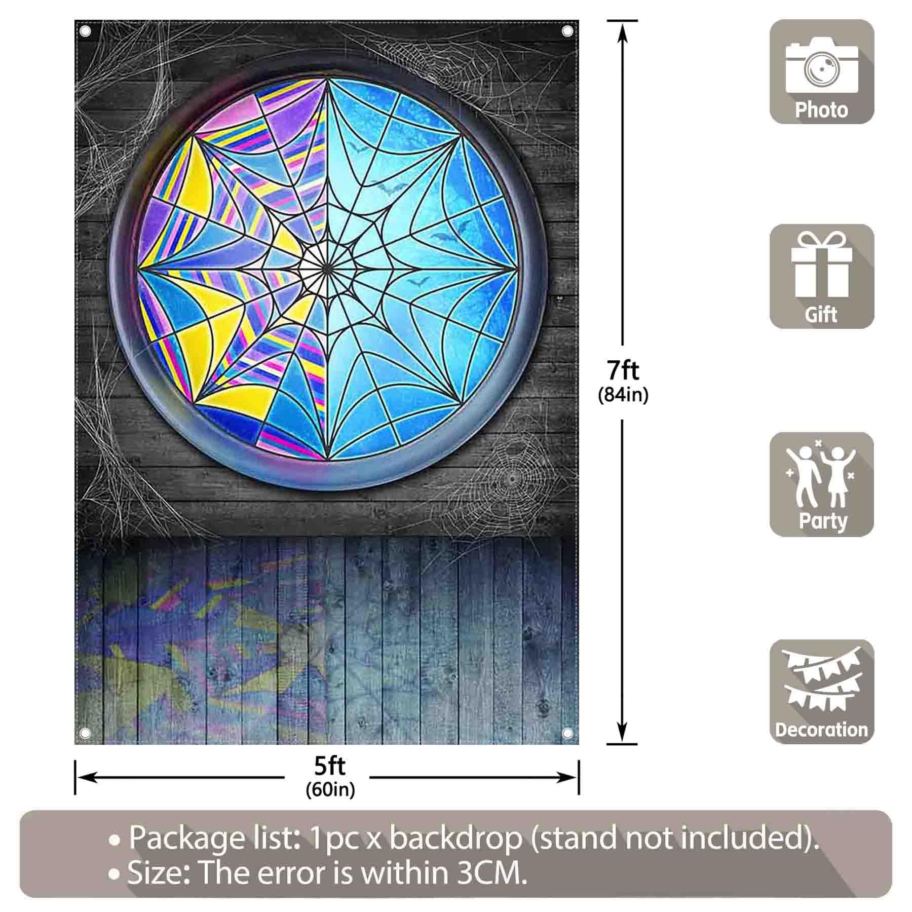 Yriujul Fabric 5x7ft Halloween Spider Web Window Photography Backdrop Horror Moon Night Vampire Gothic Background Kids Party Decorations Boys Girls Photo Props: 60x84 inches (5x7 feet)