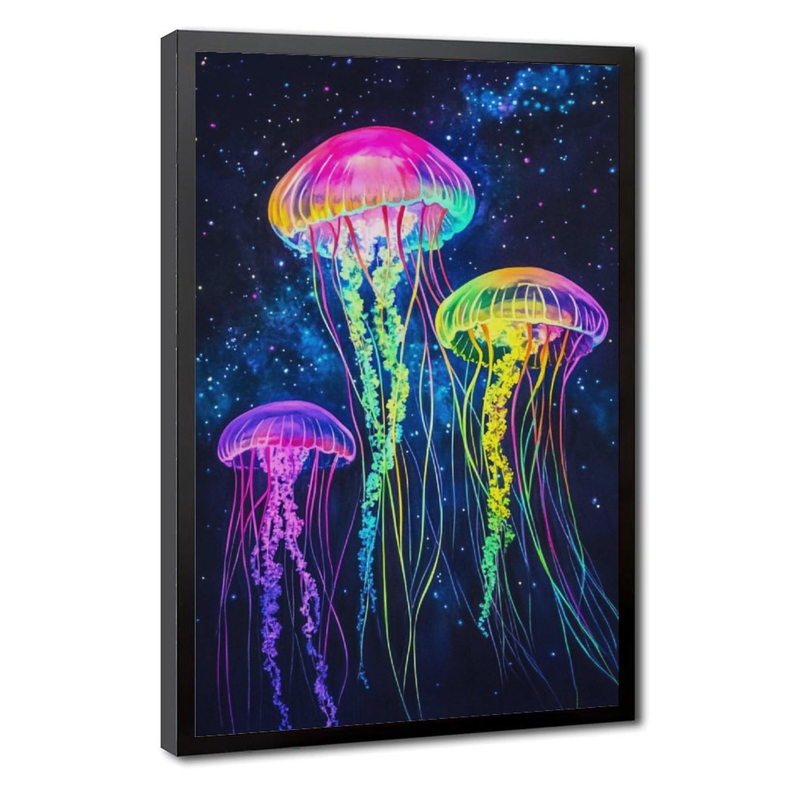 Pyberon Black Frame-Style Neon Glowing Jellyfish Canvas Poster For Dorm Room Decor Gift