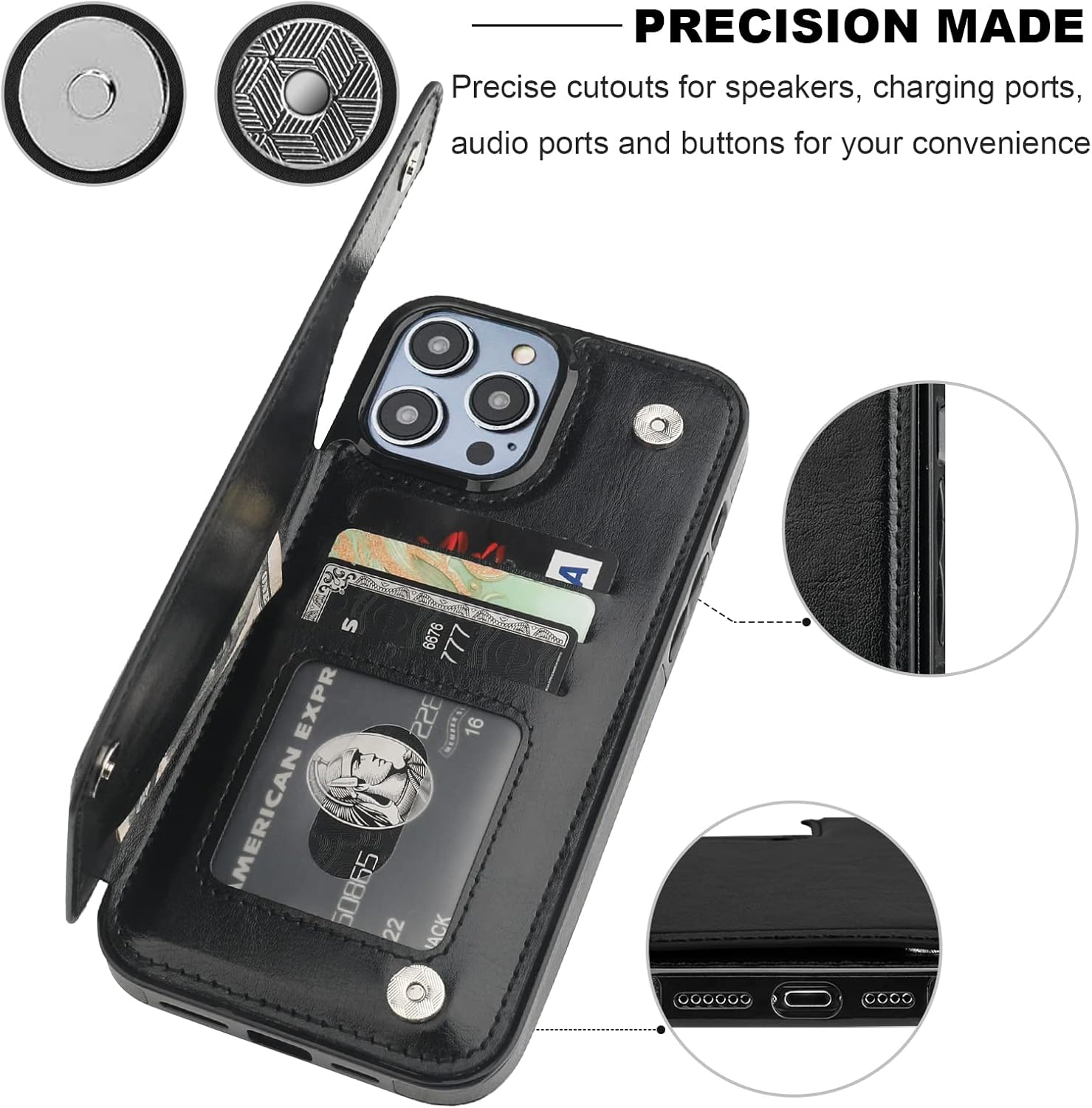 ONETOP Compatible with iPhone 14 Pro Max Wallet Case with Card Holder, PU Leather Kickstand Card Slots Case, Double Magnetic Clasp and Durable Shockproof Cover 6.7 Inch (Black) - Image 7