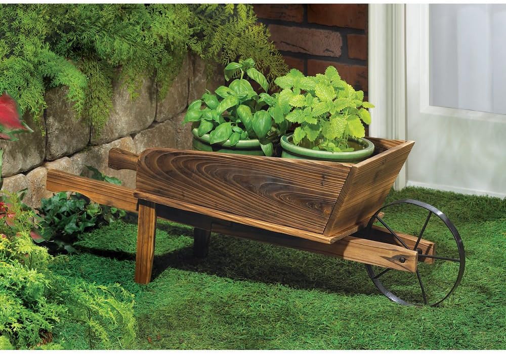New Wooden Wheelbarrow Country Cart Plant Stand Yard Garden Planter