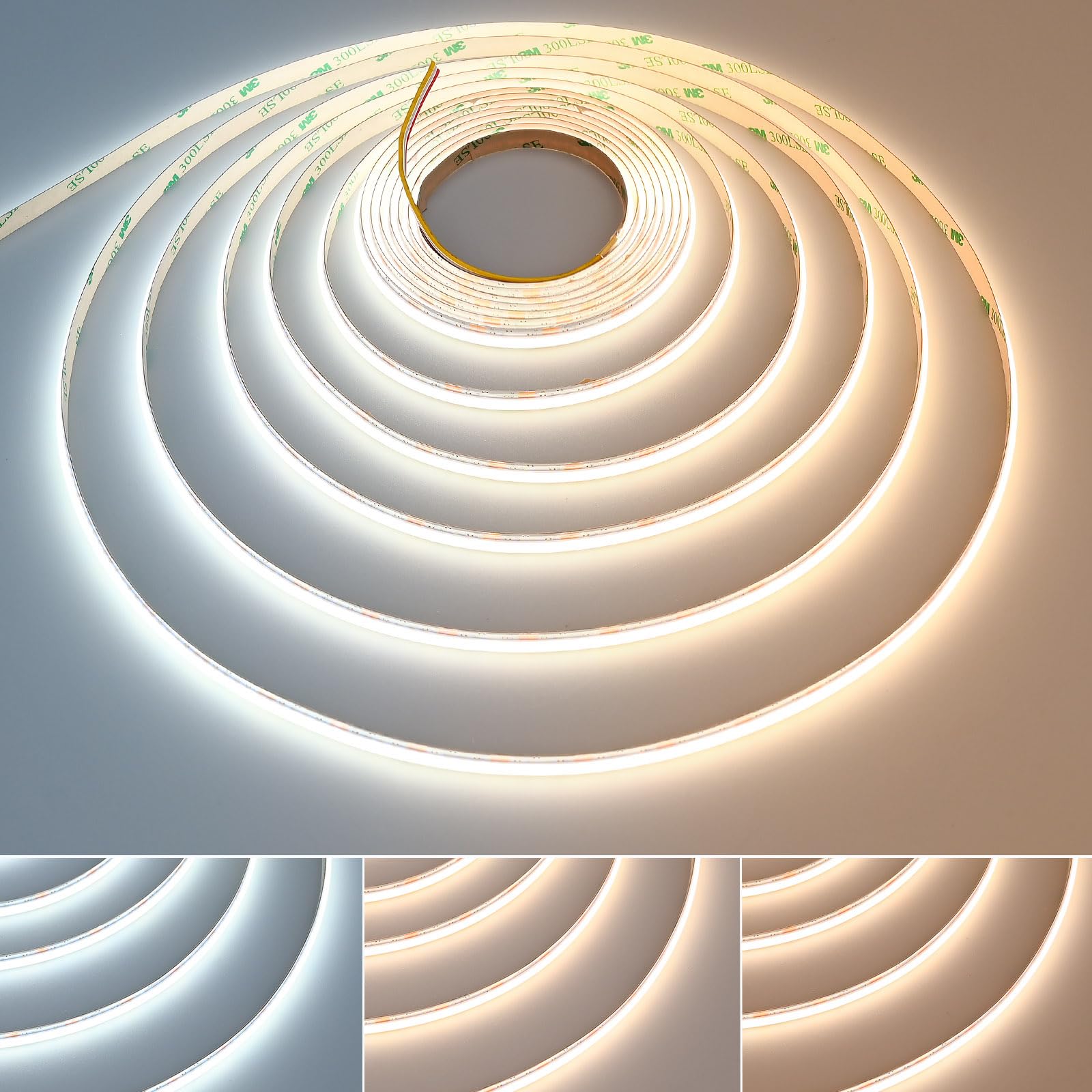 GOMING 24V 10M(32.8ft) 3Pin 8mm Width CCT COB LED Strip 2700K-6500K CRI 93+