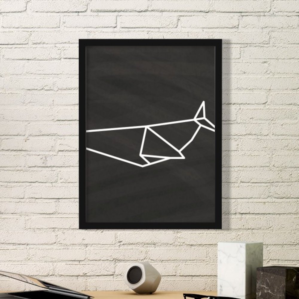 Origami shark cadre photo bois noir pour embellir un espace vide art abstrait géométrique