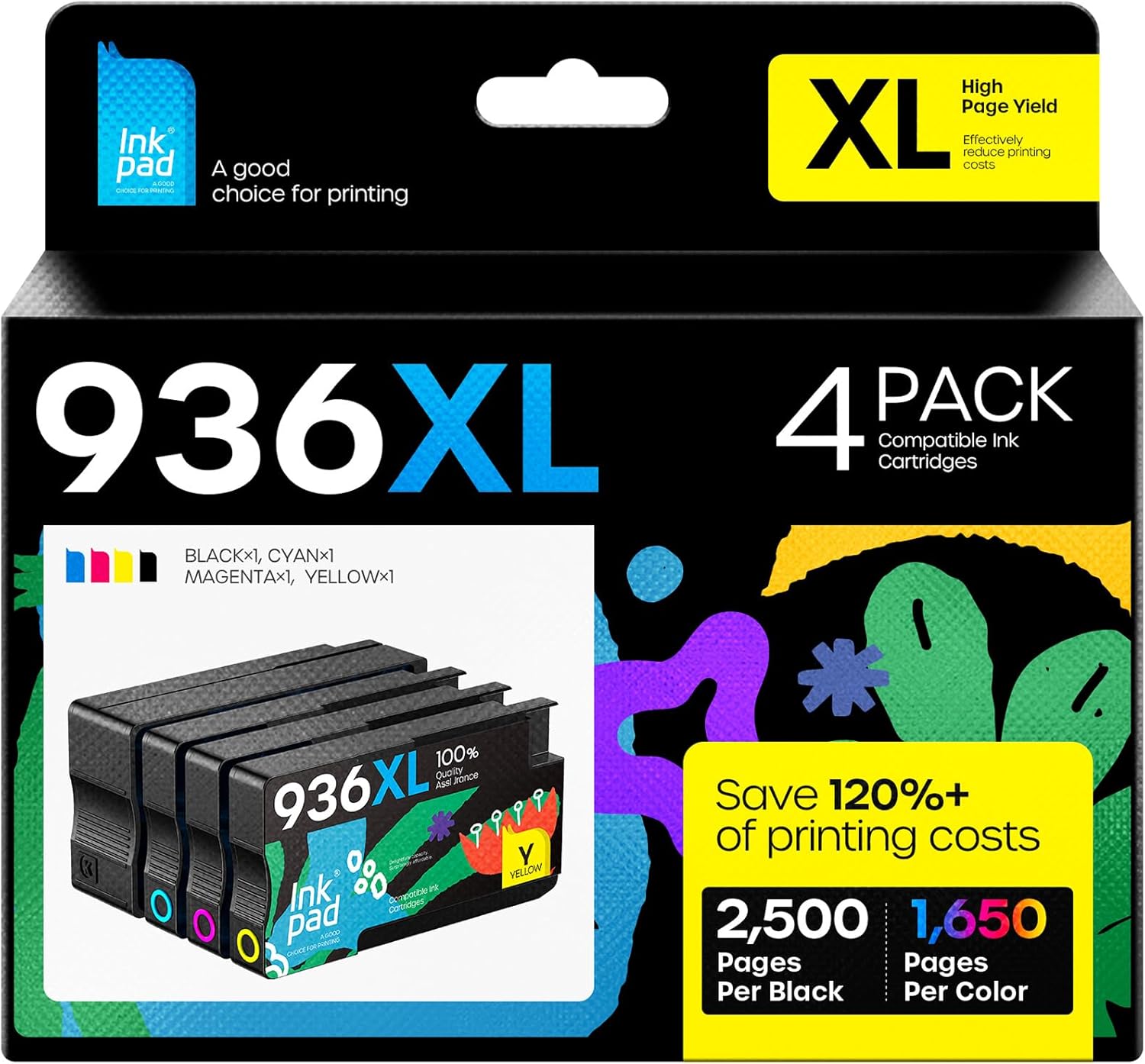 936XL 936 Ink Cartridges Combo Pack (4-Pack) Replacement for HP 936XL Ink Cartridges Work with OfficeJet Pro 9110, 9120, 9130, 9730, 9720 Series Printers