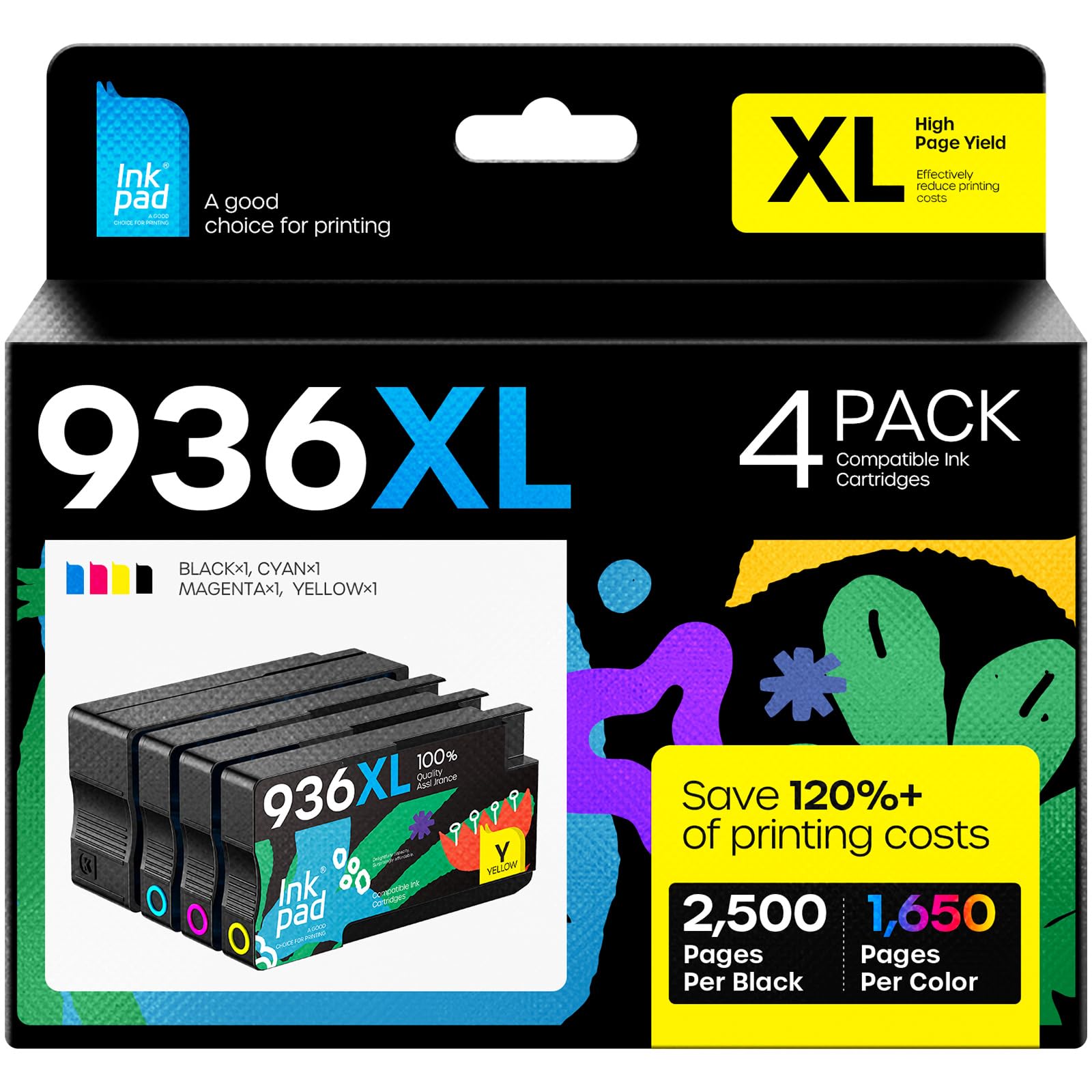 936XL 936 Ink Cartridges Combo Pack (4-Pack) Replacement for HP 936XL Ink Cartridges Work with OfficeJet Pro 9110, 9120, 9130, 9730, 9720 Series