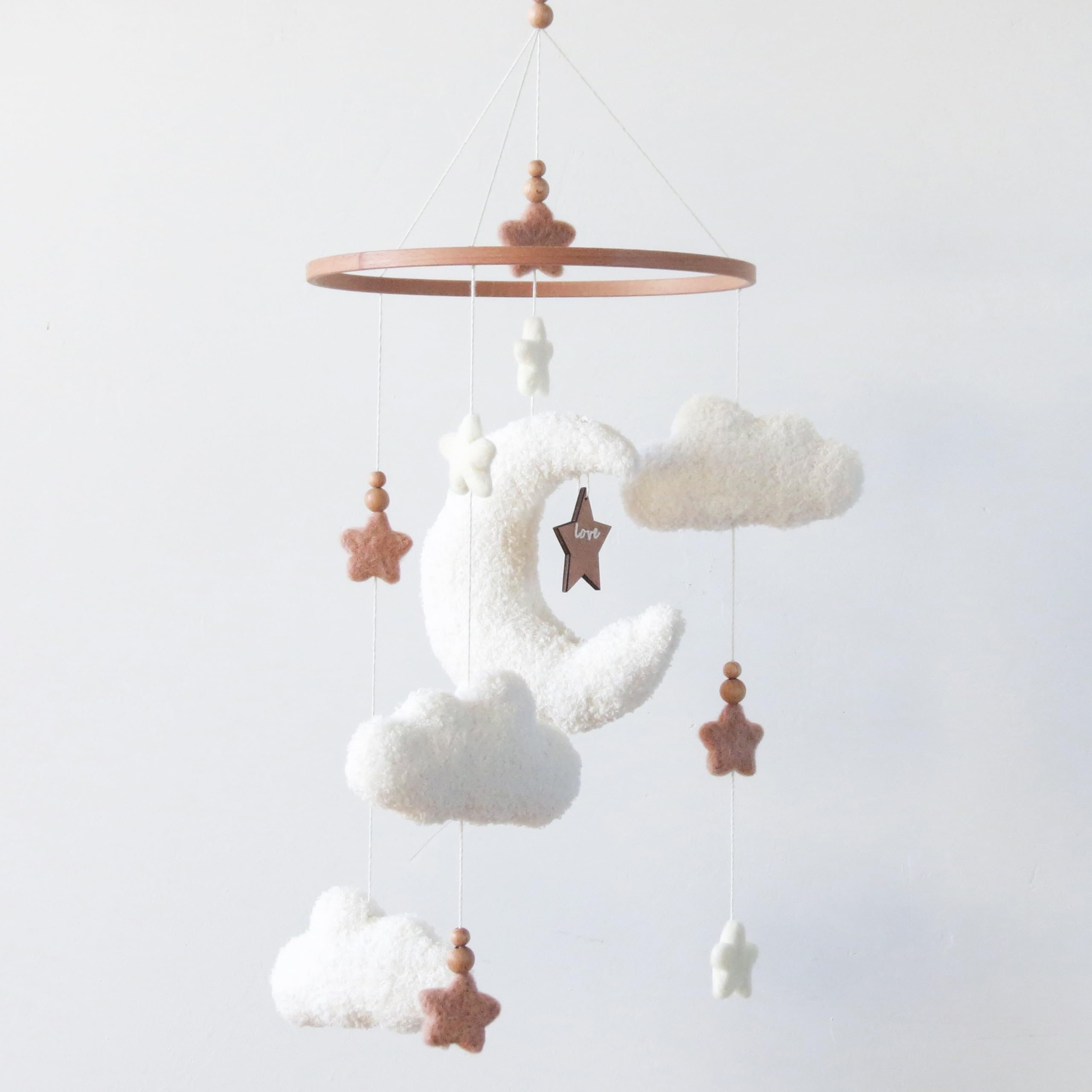 Goukurlsma Cloud Crib Mobile for Girls & Boys, Boucle Cloud Baby Mobile for Crib Neutral Boho Nursery Mobile, Stars and Moon