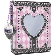 3 Inch Black and Pink Mini Album Lace Heart Card Workbook Kpop Photo Card with Hammock 40 Pockets