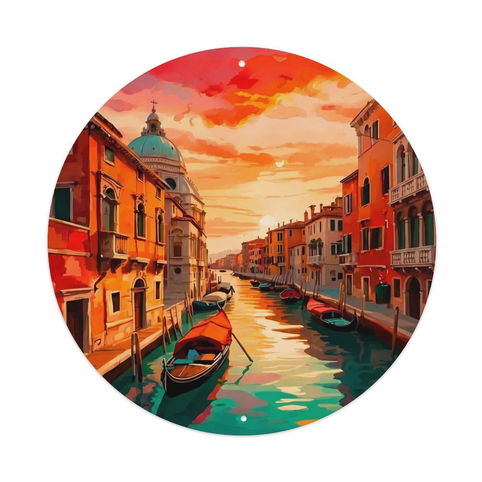 European Venice Gondola Travel Lagoon Landmark Heritage Classic Metal Tin Sign Plaque Wall Decor for Cafe, Man Cave, Club Bar, Office, Home Garden Round Metal Poster 8x8Inch