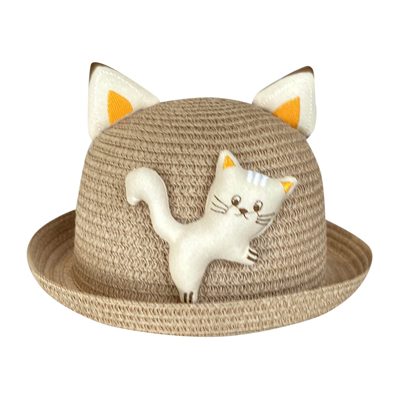 generic Sombrero infantil para niñas y niños, bonito diseño de gato, sombrero de paja, sombrero de protección solar, sombrero de pescador, bufandas para niñas