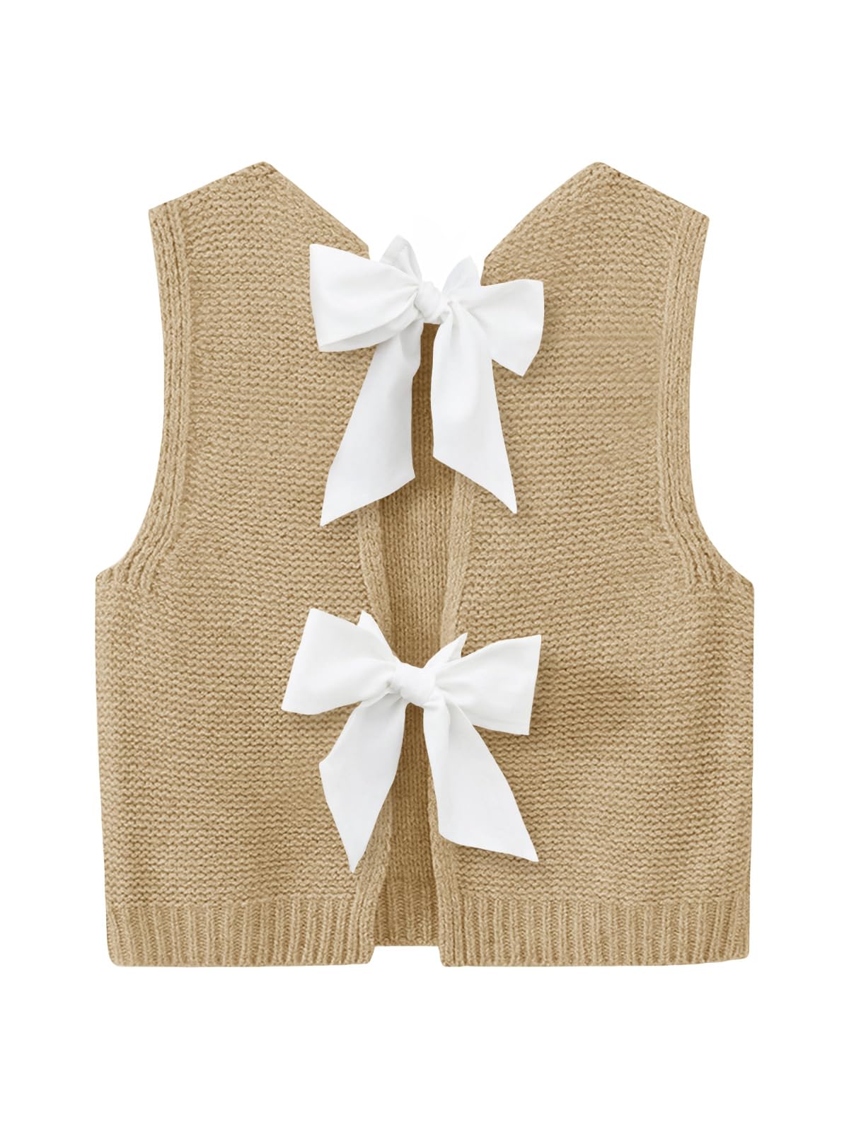 Imily Bela Womens Sweater Vest Top Summer Bow Tie Back Sleeveless Casual Knit Crop Tank Tops
