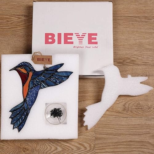 Miniatura 5 de Bieye W10048 Colibrí estilo Tiffany - Atrapasoles para ventana con cadena y gancho de ventosa (7 pulgadas de ancho x 6 pulgadas de alto)