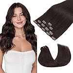 GOO GOO Clip in Hair Extensions Real Human Hair, Remy Human Hair Extensions Clip ins for Women, Natural Human Hair, 14inch 60g 4Pcs, 2 Dark Brown