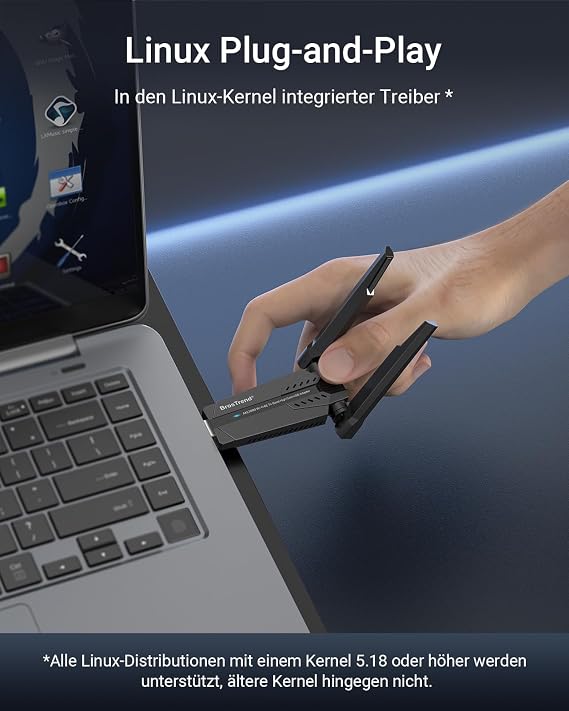 BrosTrend AXE3000 Tri-Band USB WLAN Stick Linux Plug & Play WiFi 6E AX9L