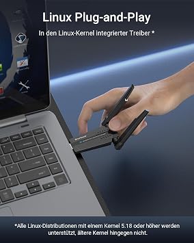 BrosTrend AXE3000 Tri-Band USB WLAN Stick Linux Plug & Play WiFi 6E AX9L