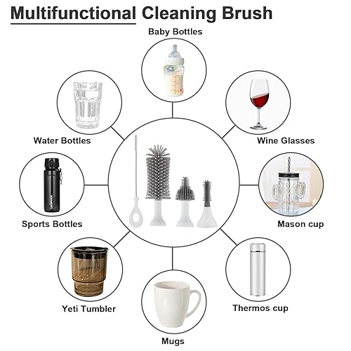 Miniatura 3 de Juego de cepillos de limpieza con cepillo eléctrico recargable por USB, cepillo de botella de silicona reemplazable de 3 piezas y tapete de secado
