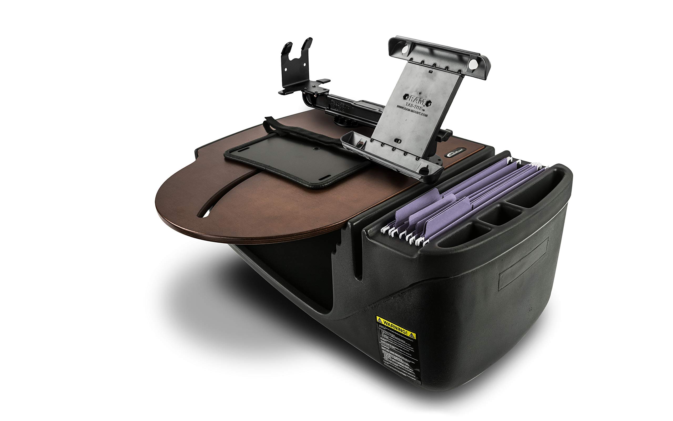 AutoExec AE-RMCD-PS-TAB-21M Roadmaster Car Desk for Your Vehicle Workstation and Mobile Office, Mahogany with Printer Stand and Tablet Mount