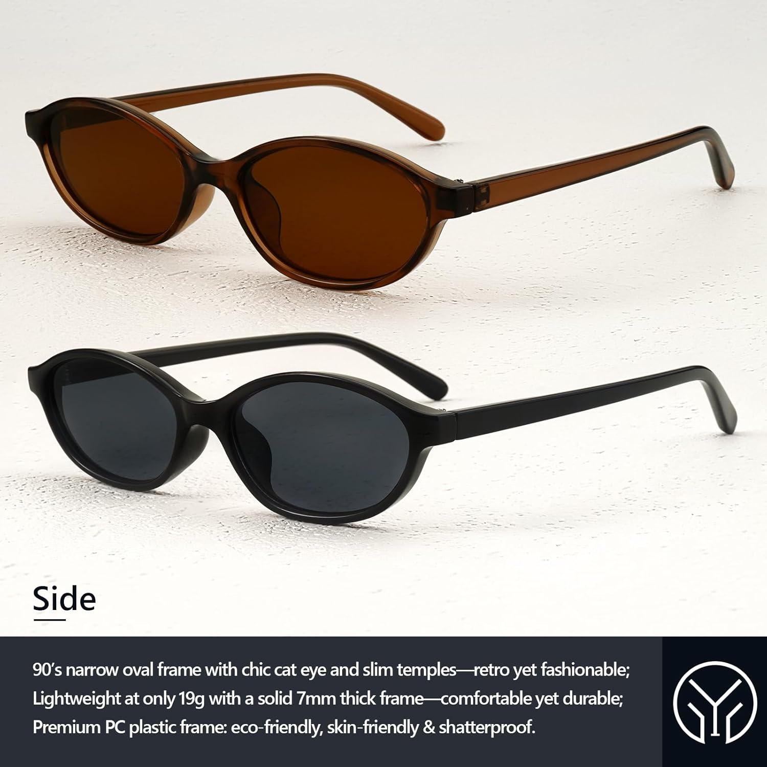 Retro Oval Sunglasses for Women Small Oval 90s Sunnies Trendy Narrow Cat Eye Vintage Shades 2 Pack - Image 8