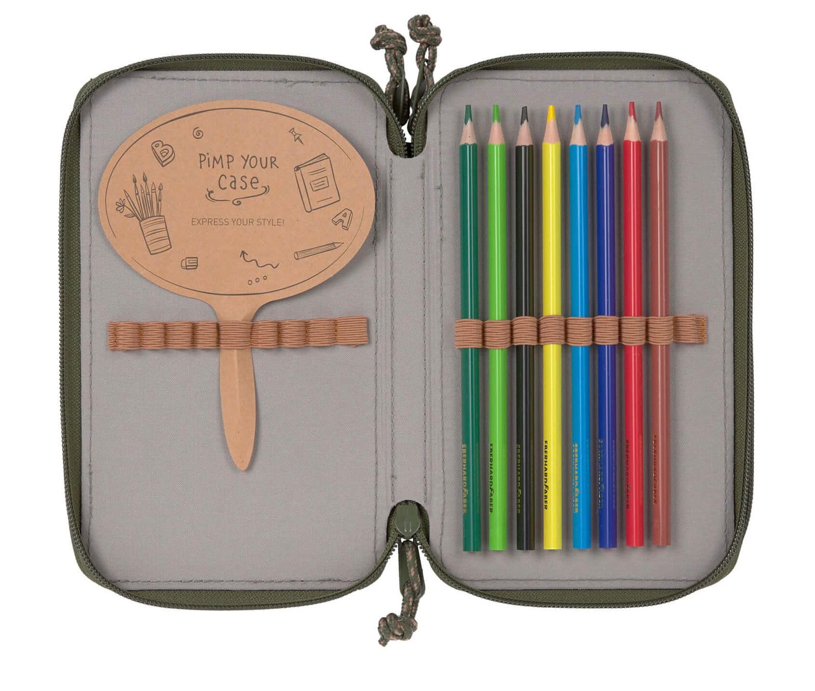 LÄSSIG Federmäppchen befüllt 20-teilig/School Triple Pencil Case Unique Olive
