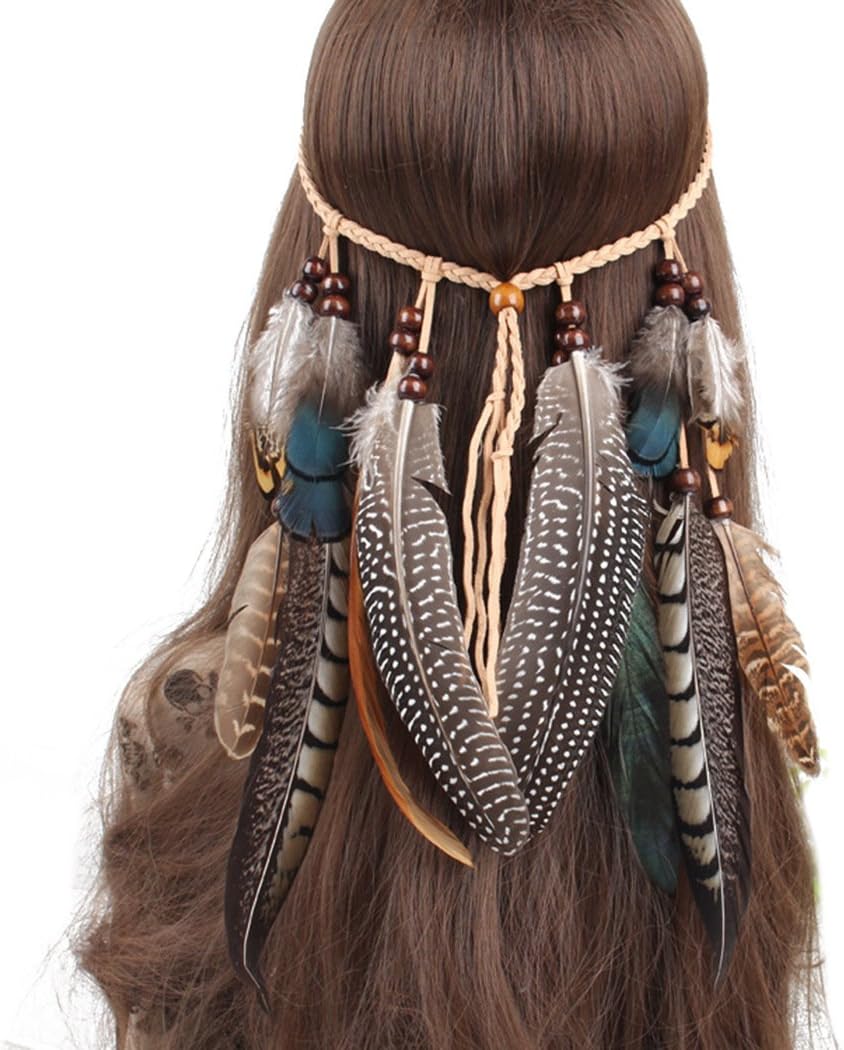 Indian Headdress Hippie Boho Feather Tassel Headband Hair Accessories for Women Girl Party Festival,1#