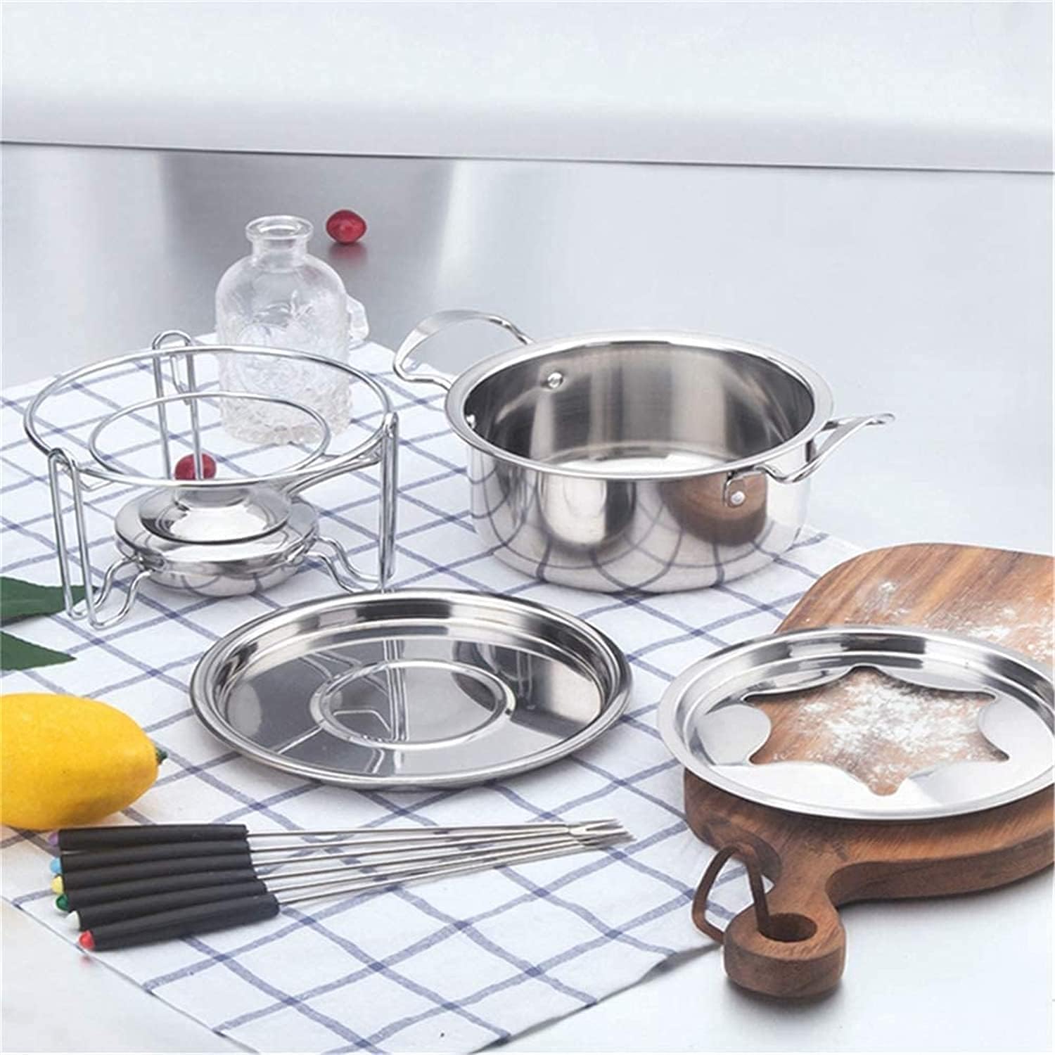 Stainless Steel Chocolate Melting Furnace, Kitchen Accessories with Hot Pot Fork, Multi-Function Stainless Steel Ice Cream Chocolate Cheese Hot Pot Set