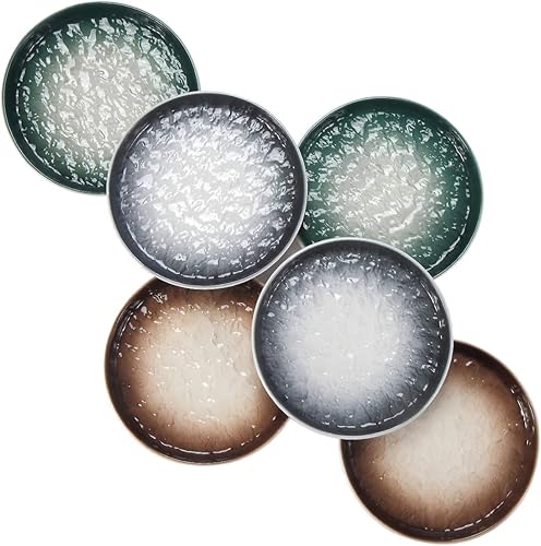 Aquiver Platos de cerámica para postre de 6 pulgadas, platos de porcelana con textura de alivio de ondas de agua para aperitivos, platos pequeños