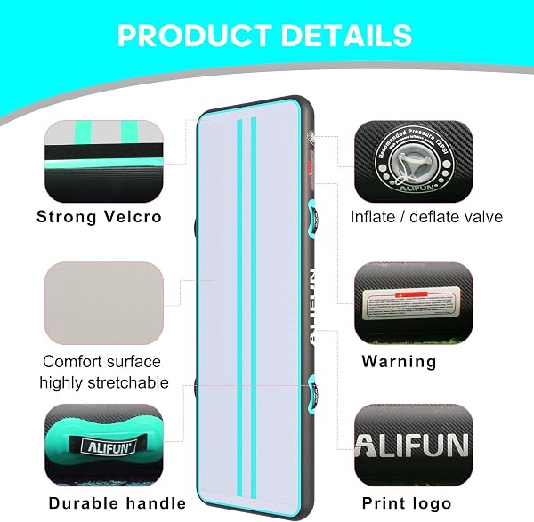 ALIFUN Inflatable Gymnastics Mat, Training Mat, Tumbling Gym Mat 2m/3m/4m/6m Air Mat Track, Gymnastics Tumble Track Mat, Inflatable Gymnastics Track Mat with Air Pump - 4