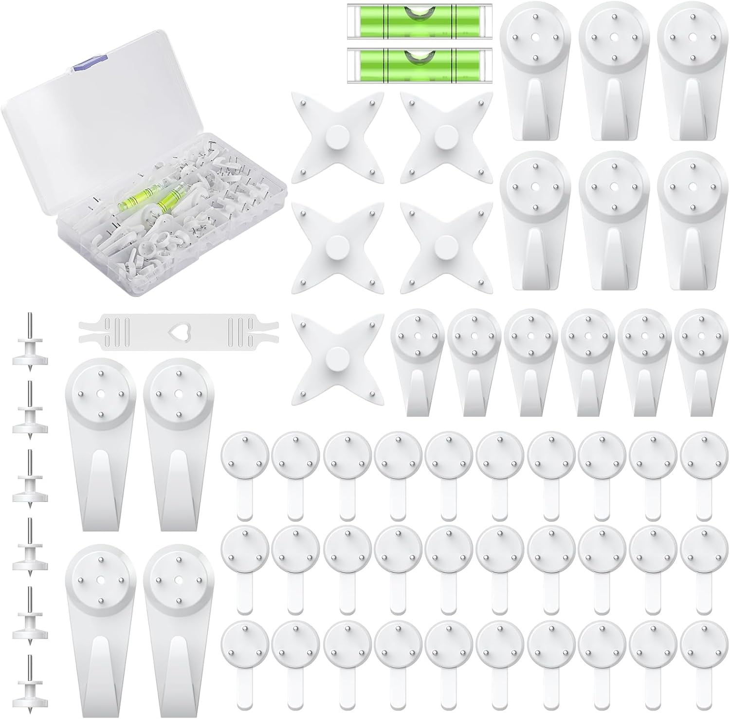 Uniclife 60 Pcs Picture Hangers Hanging Kit for Hard Walls, Picture Hooks, Non-Trace Wall Hooks with Nails, White Picture Hangers Stucco Hooks for Photo Frame, Painting and Art