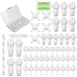 Uniclife 60 Pcs Picture Hangers Hanging Kit for Hard Walls, Picture Hooks, Non-Trace Wall Hooks with Nails, White Picture Hangers Stucco Hooks for Photo Frame, Painting and Art