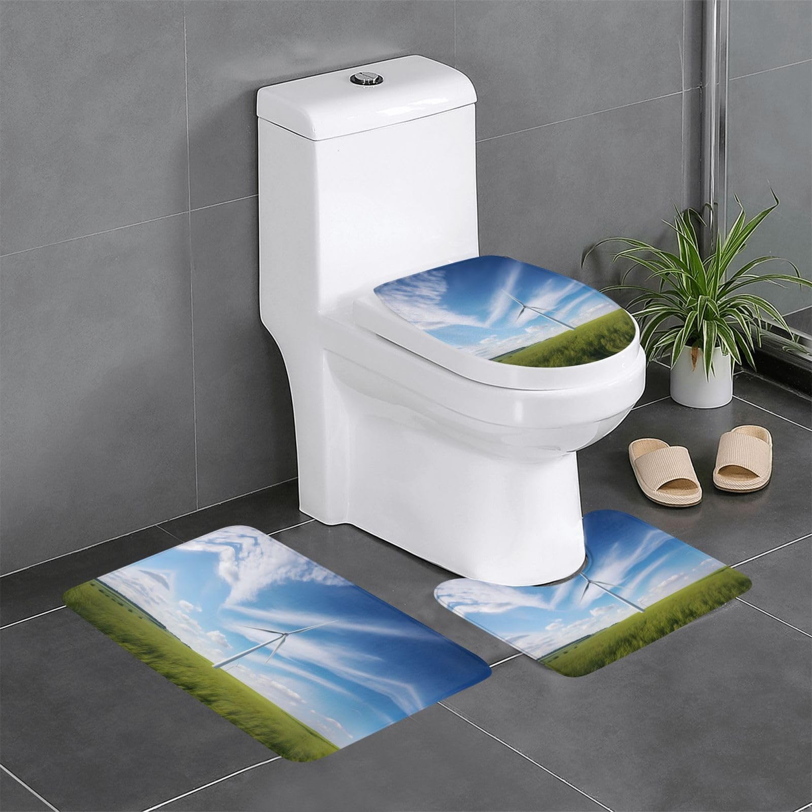 Tapis de salle de bain antidérapants Pinwheel lot de 3 pour toilettes