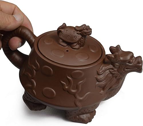 Miniatura 7 de Tetera china Yixing Dragon Tortoise Auspicious Zisha Gongfu Tetera para té suelto (negro)