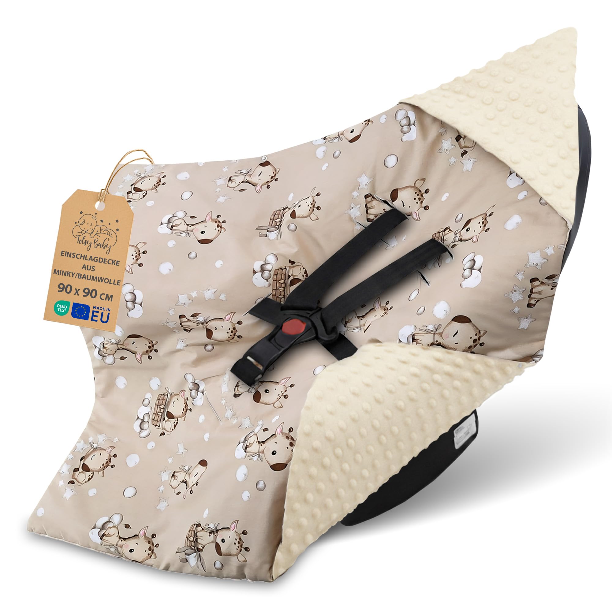 Sacco ovetto coperta invernale 90x90 cm - universale lavabile copertina per passeggino bebe per seggiolino auto bambino o swaddle neonato 0-6 mesi Oeko-Tex Giraffe