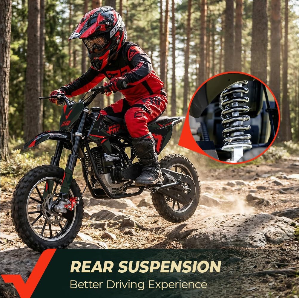FRP FX40-Ogemaw Kids Dirt Bike, 40CC 4-Stroke Gas Powered Mini Dirt Bike with Goggles/Neck Gaiter/Gloves, 20 MPH Max Speed, Dual Disc Brakes, 132 LBS Capacity - Black