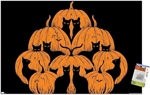 Trends International Episodic Drawing - Pumpkin Cat Wall Poster, 22.37" x 34.00", Premium Poster & Push Pin Bundle disponible en Yaxa Guatemala