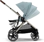 Cybex Gazelle S 2 Stroller – Modular Double Stroller for Infant and Toddler, Includes Detachable Shopping Basket, Over 20+ Configurations, Folds Flat for Easy Storage - Stormy Blue/Taupe Frame