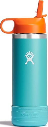 Hydro Flask Kids Water Bottle for School - Stainless Steel and Insulated with Straw Cap - 18 Oz in Seaspray Blue
