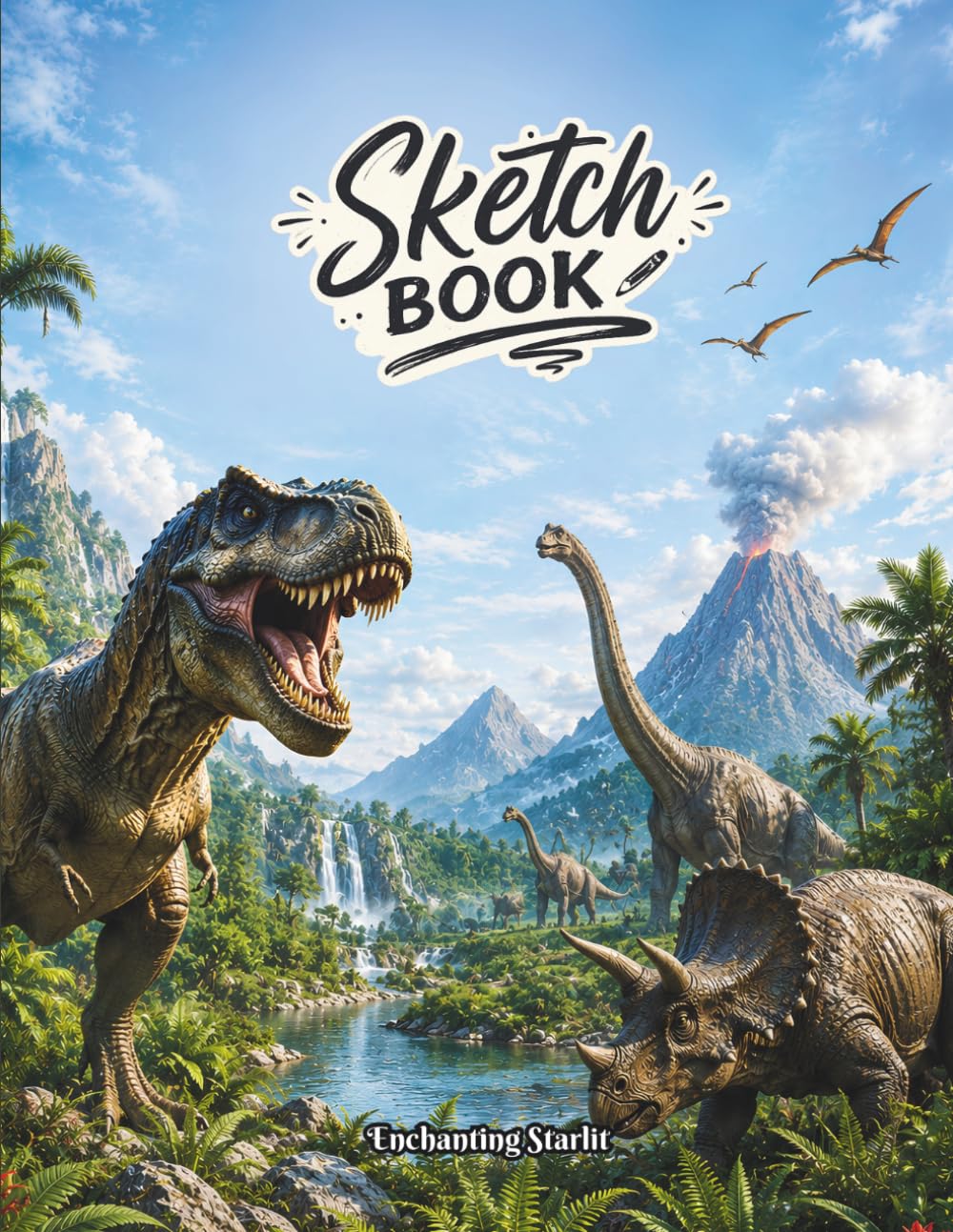 Dinosaur Themed Sketchbook: Large 8.5” x 11” Blank Drawing Book for Kids, Teens, and Adults, 120 blank pages.
