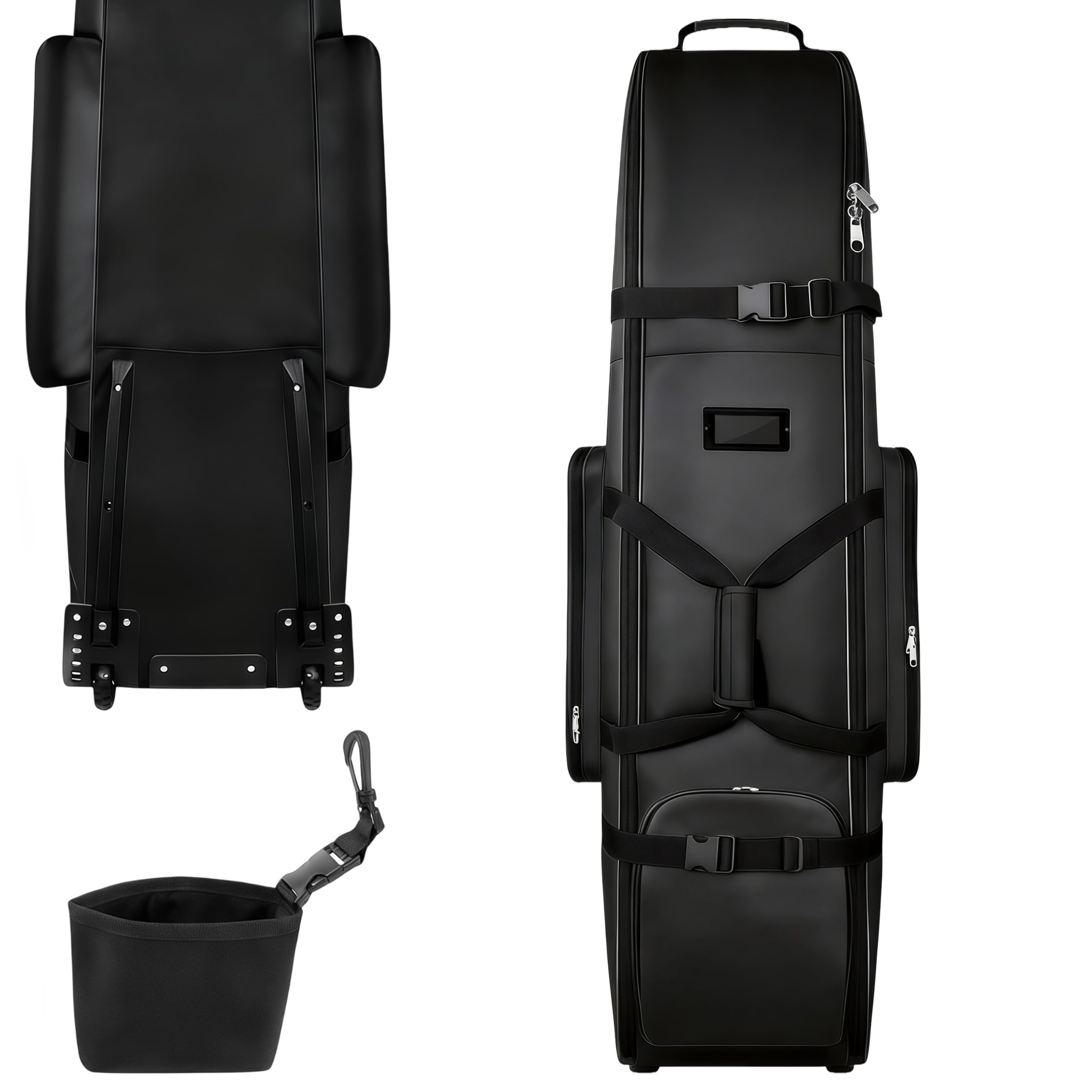 Golf-Reisetasche mit Rollen, Verdicktes Wasserdichtes 900D Heavy Duty Oxford-Gewebe Golf-Flightcase mit Golfball-Reinigungstasche, Golfschlägertasche, Reisetasche für Flug und Fluglinie, Schwarz