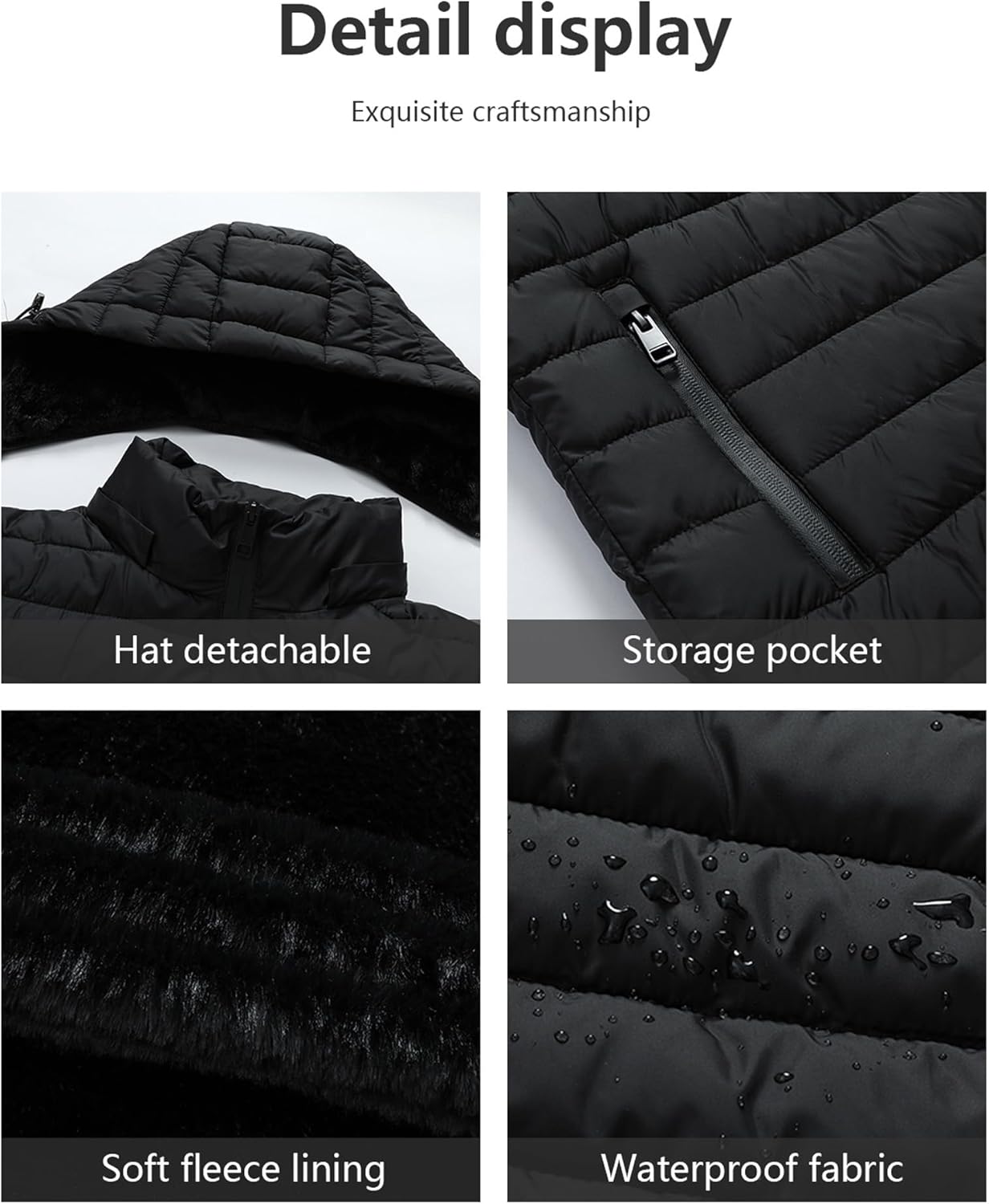 Men's Quilted Puffer Down Coat| Windproof, Waterproof, Flannel Lined, Detachable Hood, Thicken for Winter Warmth - Image 4