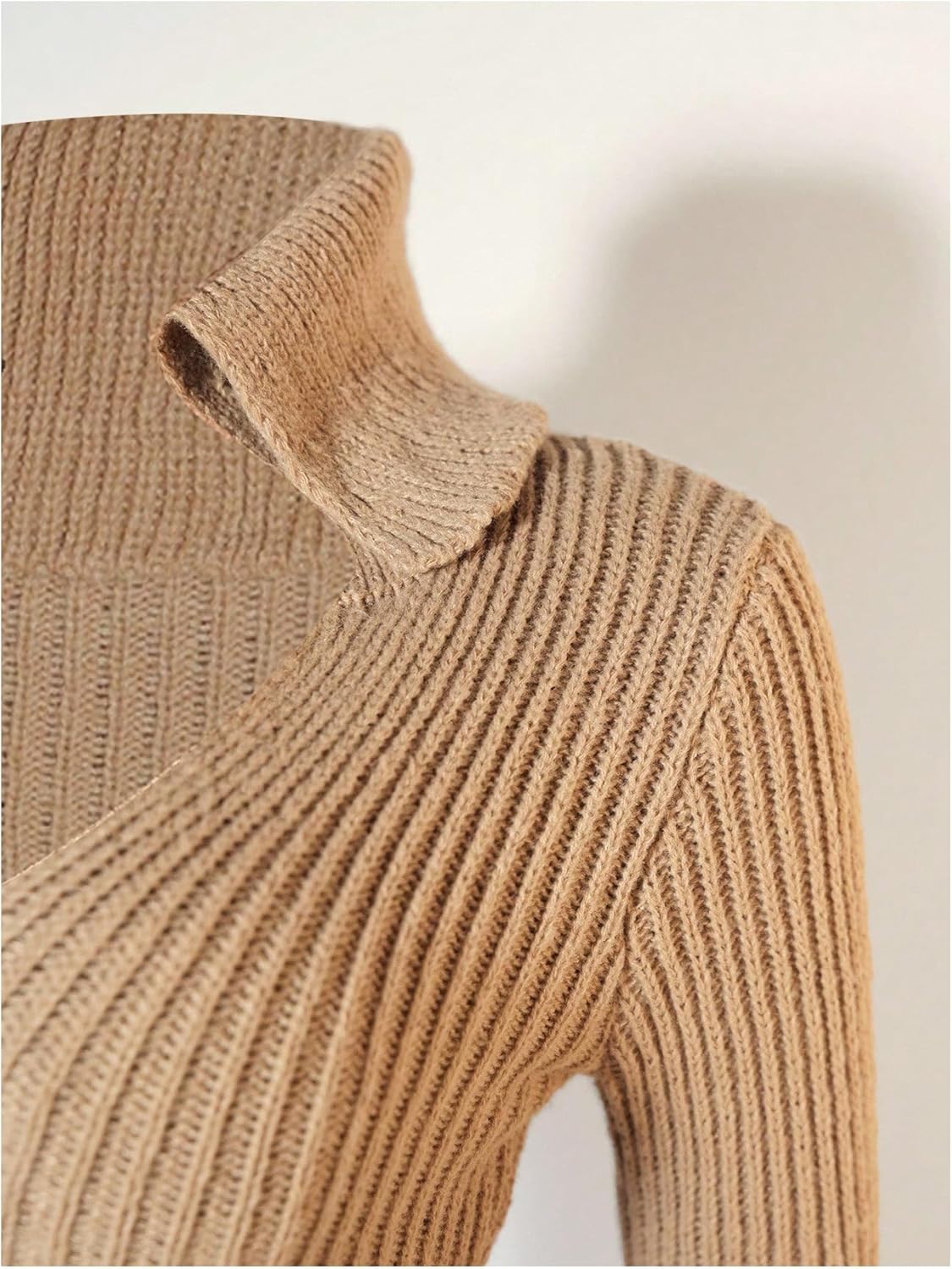 WDIRARA Women's Long Sleeve Bodycon Sweater Dress Collar V Neck Knit Mini Dress - Image 5