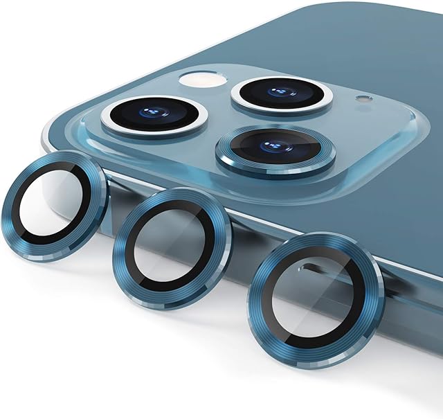 CloudValley Camera Lens Protector for iPhone 12 Pro Max 6.7 inches, Premium HD Tempered Glass Film, Aluminum Alloy Screen Stiker Cover, Pacific Blue