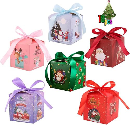 Cajas de regalo de Navidad, regalo de galletas, juego de apilamiento de fiesta con tapas, caja de papel de regalo de Feliz Navidad, lazo de tamaño