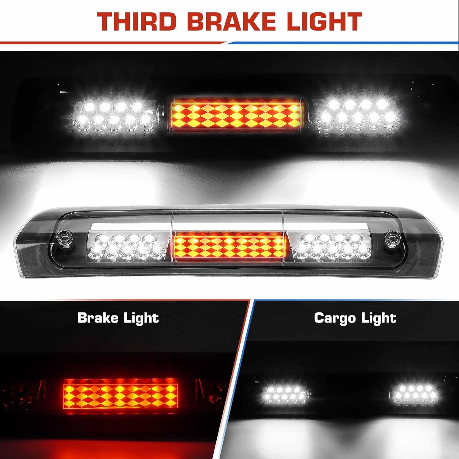 (3 Pack) LED Rear Light Assembly + 3rd Brake Lamp Fits 02-06 Dodge Ram 1500, 03-06 Ram 2500 3500, Chrome Clear Lens, Fit Factory Incandescent Models